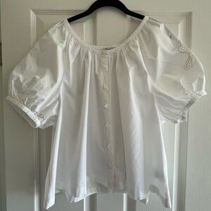 Madewell White 100% Cotton Puff Sleeve Button-Front Women’s Top
